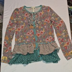 Matilda Jane Floral Button Down Shirt with Ruffle Accents